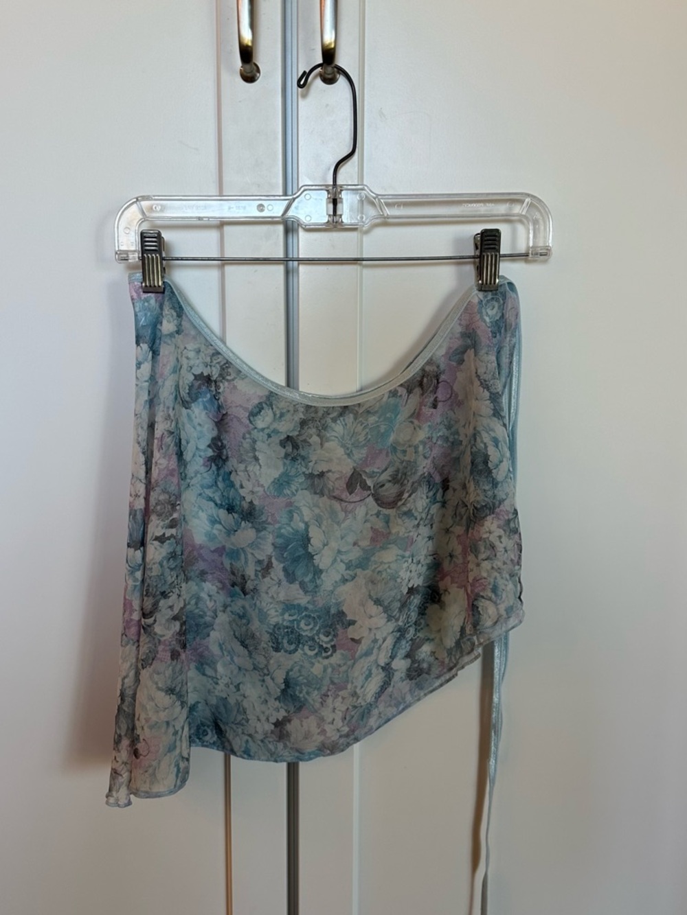 Body Wrappers Floral Sheer Wrap Skirt in Light Blue and Lavender